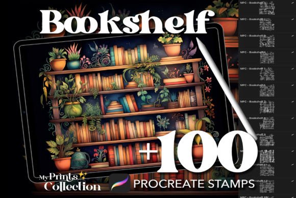 100 Procreate Bookshelf Stamps