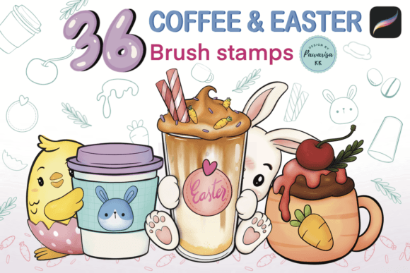 36 Easter Coffee Brush Stamp Procreate