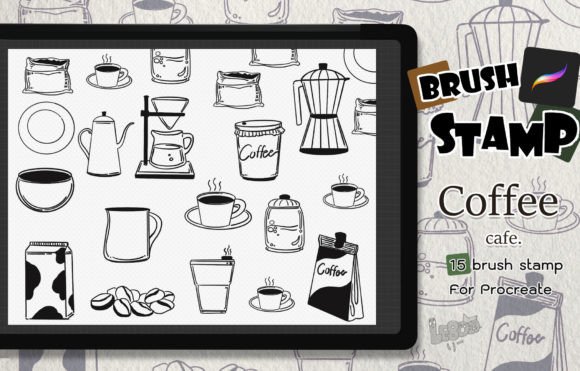 Doodle Coffee Cafe Brush Stamp for Procreate