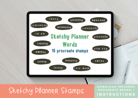 Sketchy Planner Words Procreate Stamps