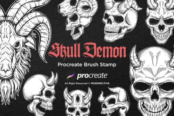Unleash Dark Creativity with the 15 Gothic Skull Demon Tattoo Dark Brush Set
